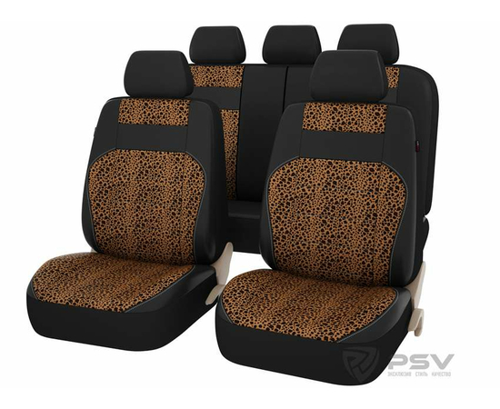 Авточехлы универсальные PSV Discovery leopard (Леопард) L, экокожа + велюр